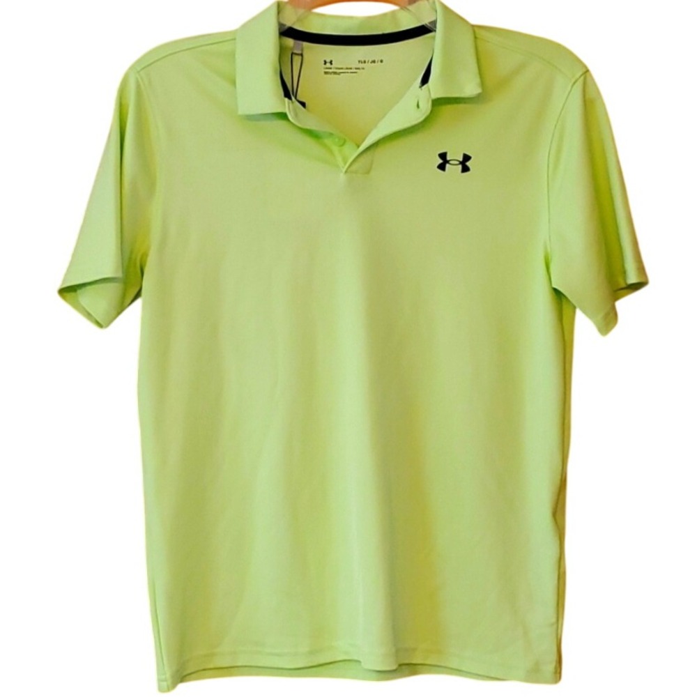 Under Armour NWT Boys Yellow Green Short Sleeve‎ Athletic Loose Polo Shirt YLG